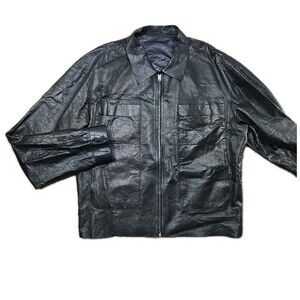 Women's Fendi NAPPA Leather Jacket Size 52 (US 2XL) - Black Thin Unlined Zip Up